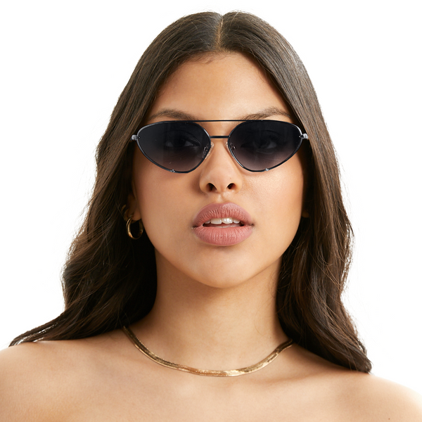 Lucky Star | Black Cat-Eye Aviator Women's Sunglasses | Model | TopFoxx