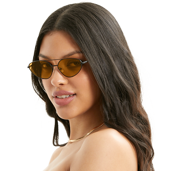 Lucky Star | Yellow Cat-Eye Aviator Women's Sunglasses | Model Side |TopFoxx