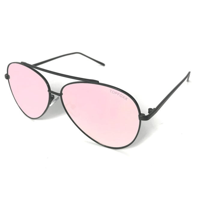 TopFoxx - Megan - Oversized Black and Rose Gold Aviators Sunglasses for Women - Side Details