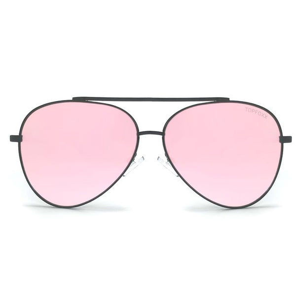 TopFoxx - Megan - Oversized Black and Rose Gold Aviators Sunglasses for Women - Mirrored Aviators