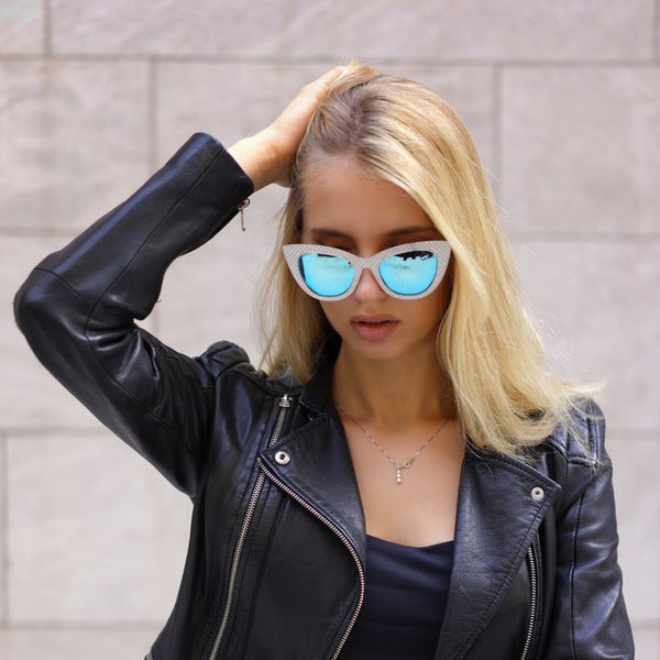 Topfoxx - Selena Blue Silver - Silver Oversized Cat Eye Sunglasses for Women - Model 1
