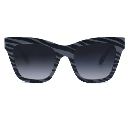 TopFoxx - Cosmo - Grey Zebra Oversized Cat Eye Sunglasses for Women - Designer Sunglasses 