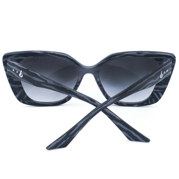 TopFoxx - Sophia Grey Zebra - Oversized Cat Eye Sunglasses for Women - Back Details