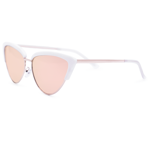 TopFoxx Ava Rose Gold Mirrored Cat Eye Sunglasses for Women - Side Profile