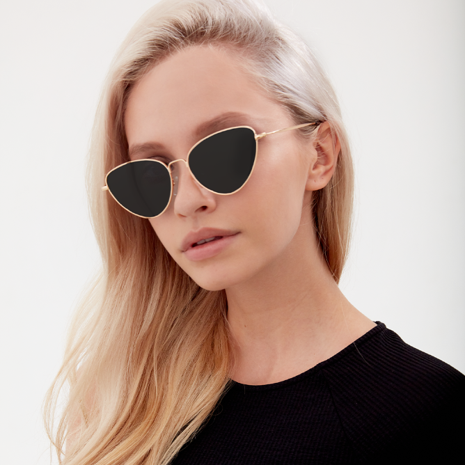 Oversized Cat Eye Sunglasses for Women - Black and Gold Cat Eye Shades - Felina - Model 1 - TopFoxx