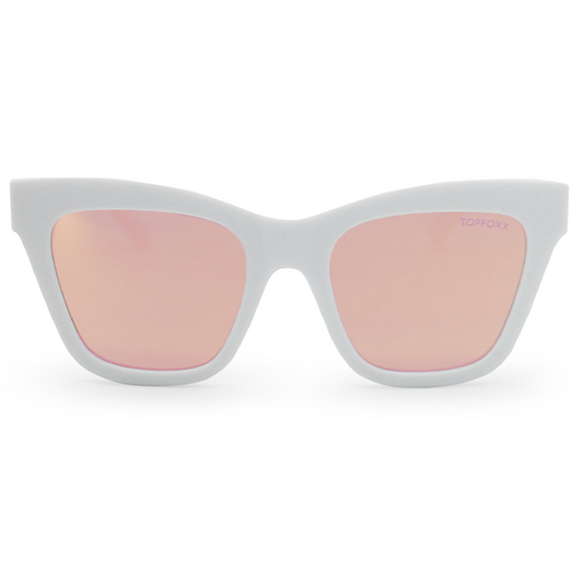 TopFoxx - Cosmo - White Rose Gold Oversized Cat Eye Sunglasses for Women - Trendy Mirrored Sunglasses