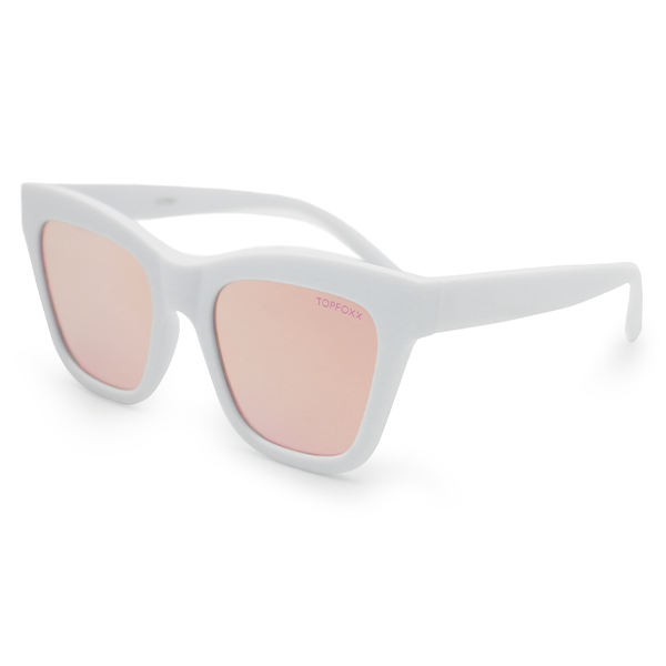 TopFoxx - Cosmo - White Rose Gold Oversized Cat Eye Sunglasses for Women - Designer Mirrored Sunglasses - Side Profile
