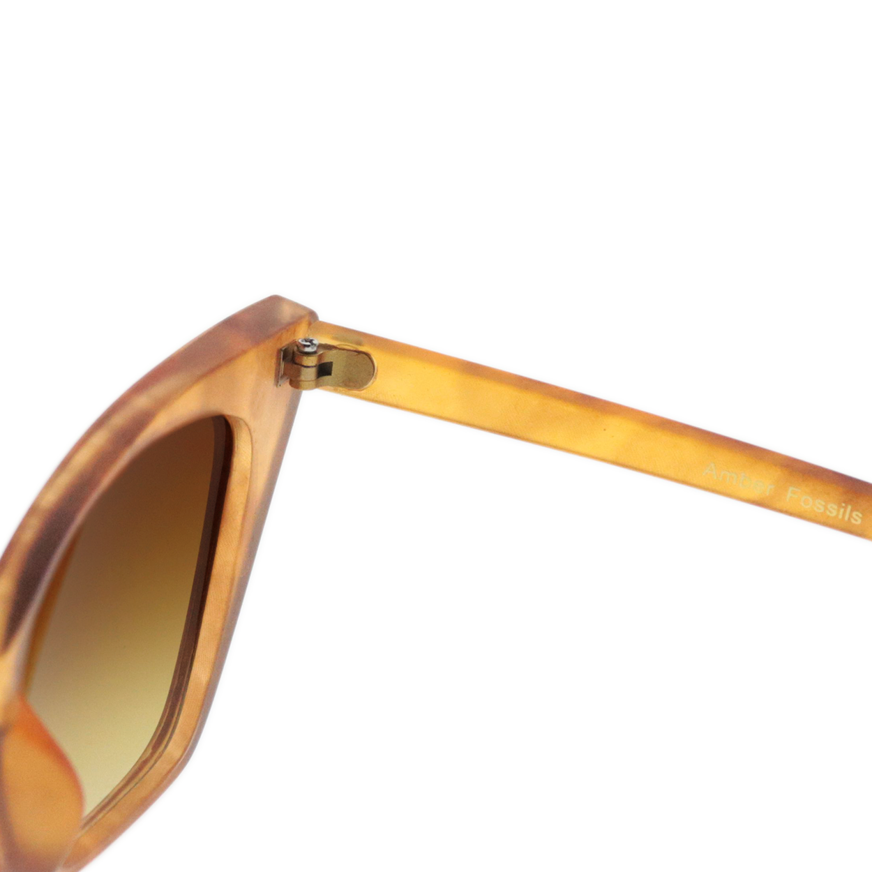 Sustainable Sunglasses for Women - Oversized Cat Eye Shades - Nature - Amber Fossils - Arm Details - TopFoxx
