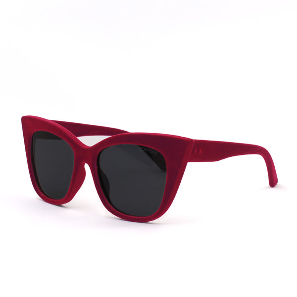 TopFoxx - Venice Red Velvet - Oversized Cat Eye Sunglasses for Women - Side Details