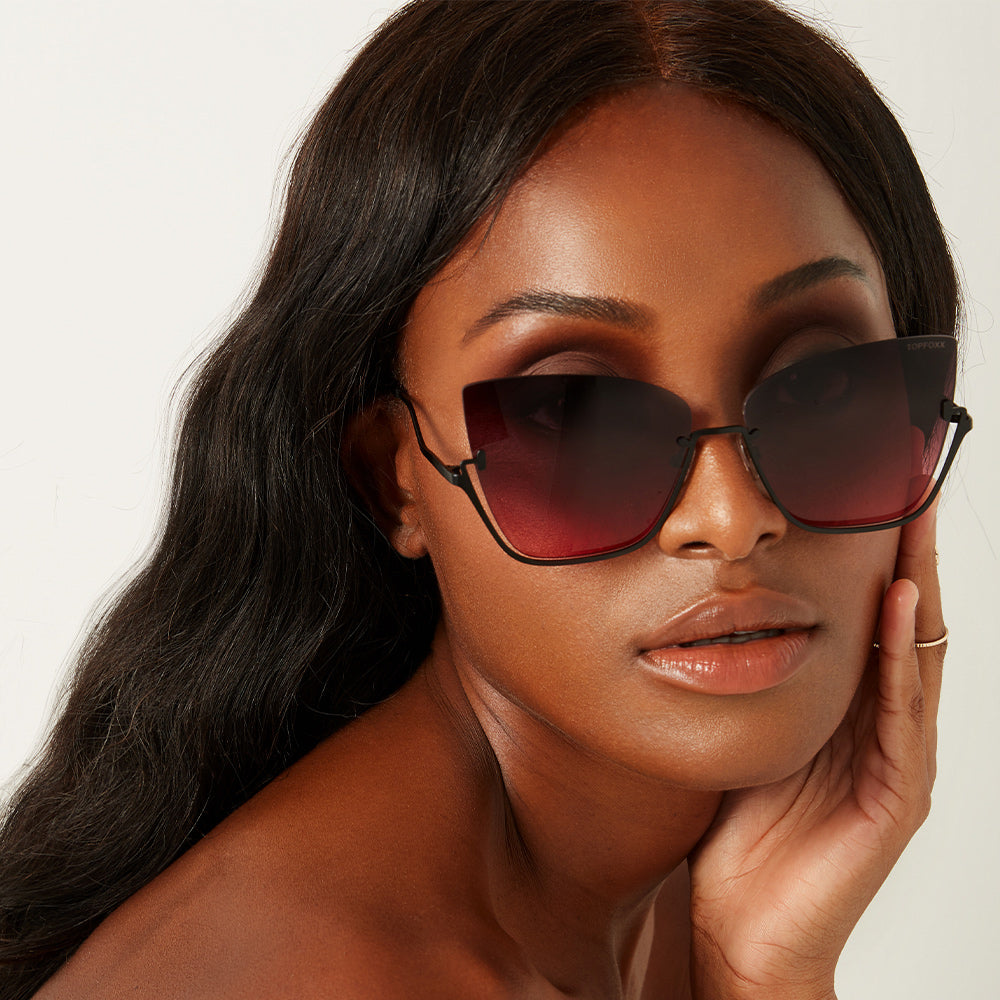 TopFoxx - Vixen Ruby - Oversized Cat Eye Sunglasses for Women - Rimless Sunglasses for women - Model 2