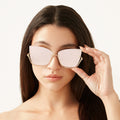 TopFoxx - Vixen - Mirrored Rose Gold Oversized Cat Eye Sunglasses for Women - Rimless Sunglasses for women - Model 2