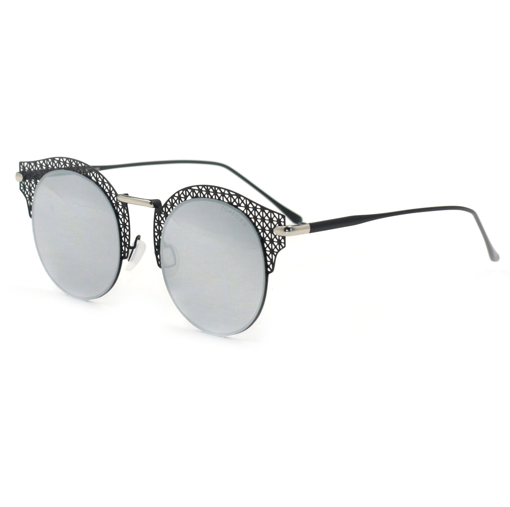 Topfoxx Sunglasses Angel Round Silver Lens Black Frame