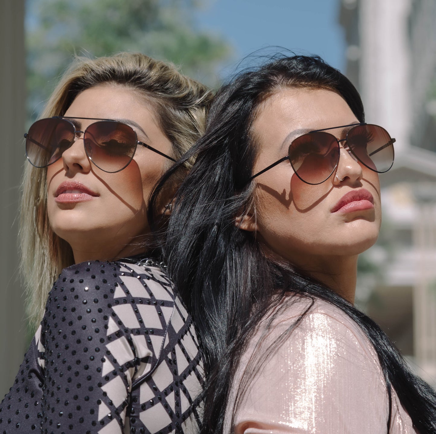 TopFoxx - The Besties Faded Brown - Women's Aviator Sunglasses - Designer Pilot Sunnies - Models