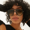 Aviator Without Nose pad Sunglasses - Oversized sustainable sunglasses for Women - Ivy Luxe Olive - Model 1