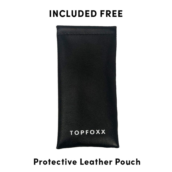 Topfoxx Kids Blue Light Blockers Wayfarer Style Dexter Tan Yellow Protective Leather Pouch Case