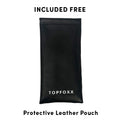 Topfoxx Kids Blue Light Blockers Wayfarer Style Dexter Black Protective Leather Pouch Case