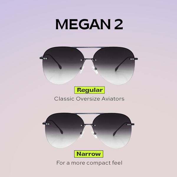 TopFoxx - Narrow Megan 2 - Faded Black Aviators Sunglasses For Women - Side Profile - Size Chart