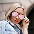 TopFoxx - Megan - Oversized Black and Rose Gold Aviators Sunglasses for Women- Model 