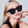 TopFoxx - Cosmo - Black & Grey Designer Oversized Cat Eye Sunglasses For Women - Model 1