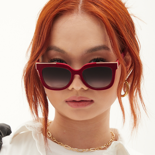 TopFoxx - Coco - Red Velvet Square Oversized Sunglasses for Women - faded sunglasses lenses