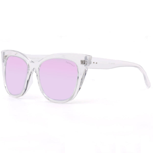 TopFoxx - Venice - Cat Eye Clear Purple Women's Oversized Sunglasses - Side Profile