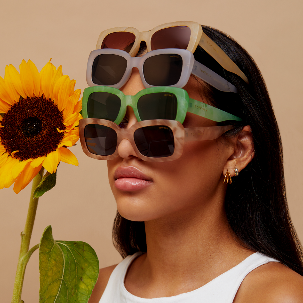 TopFoxx - Gigi Cinnamon Swirl - Sustainable Sunglasses for Women Oversized - Eco Frendly  - Square Recycled Sunglasses 
