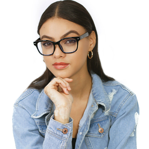 Anti Blue Light Square Glasses for Women - Stella Black - Model -  TopFoxx