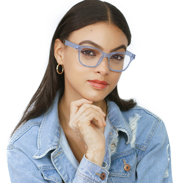 Square Anti Blue Light Glasses for Women - Stella Sky Blue - Model - TopFoxx