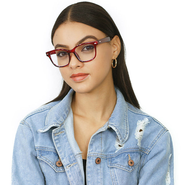Square Prescription Glasses for Women - Stella Red - Model -  TopFoxx