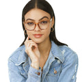 Square Anti Blue Light Glasses for Women - Stella Tan - Model - TopFoxx