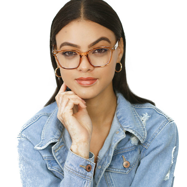 Square Prescription Glasses for Women - Stella Tan - Model - TopFoxx