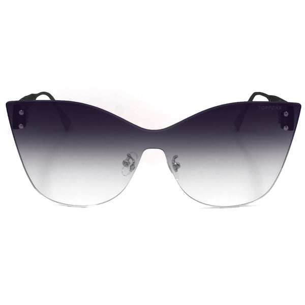 Futuristic Cat eye rimless Black gradient women's designer sunglasses Quay front 