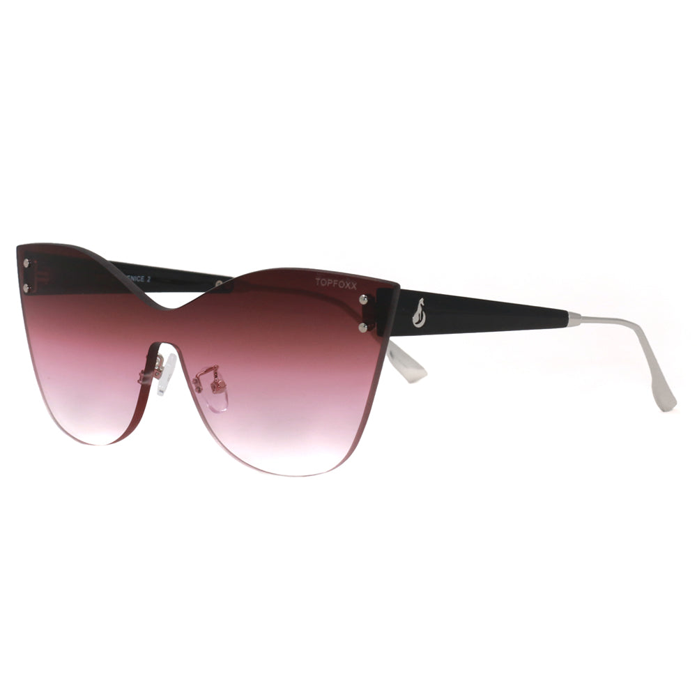 TopFoxx - Venice 2 Faded Burgendy - Oversized Cat Eye Sunglasses for Women - Side Details