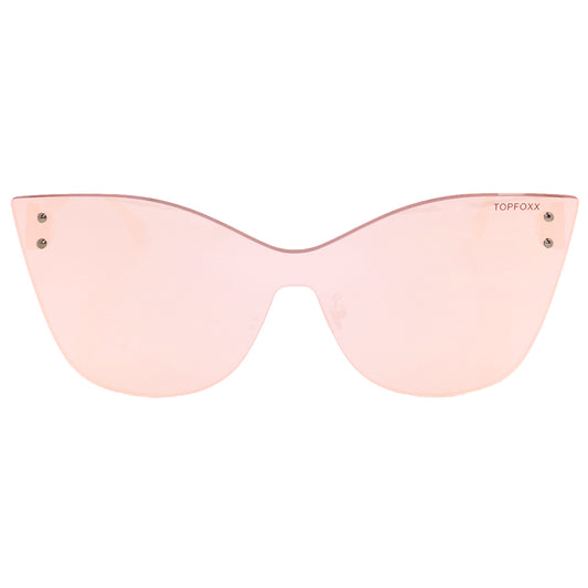 TopFoxx - Venice 2 Rose Gold - Mirrored Oversized Cat Eye Sunglasses for Women - Mirrored Sunnies
