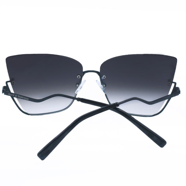 TopFoxx - Raya x Vixen - Faded Black Rimpless Oversized Cat Eye Sunglasses For Women - Back Details 