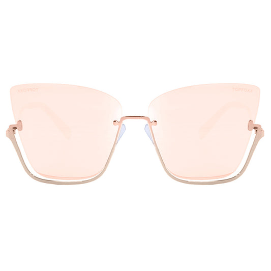 TopFoxx - Vixen - Mirrored Rose Gold Oversized Cat Eye Sunglasses for Women - Rimless Sunglasses for women - 2