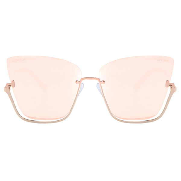 TopFoxx - Vixen - Mirrored Rose Gold Oversized Cat Eye Sunglasses for Women - Rimless Sunglasses for women - 2