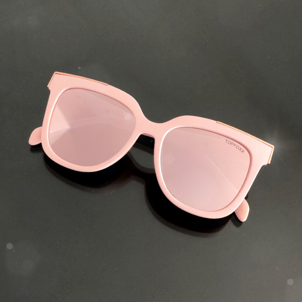 TopFoxx - Coco - Rose Gold Square Oversized Sunglasses for Women - Mirrored Rose Gold Sunglasses